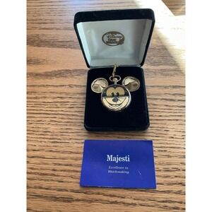 Disney Time Works Mickey Mouse Pocket Watch Gold Tone Majesti with Chain and Box